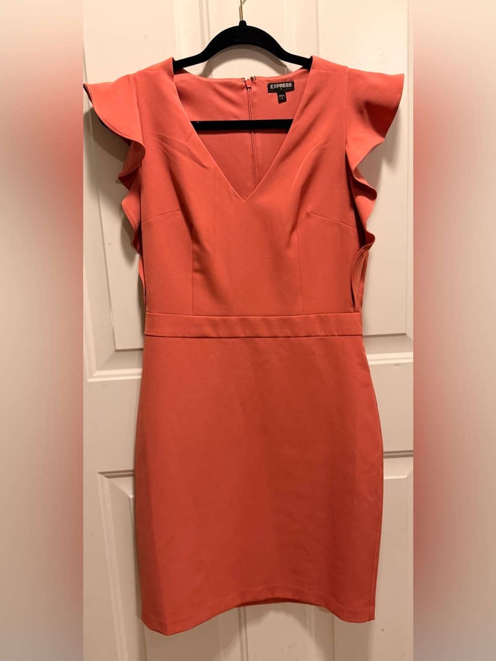 Express Coral Flutter Sleeve V-Neck Dress